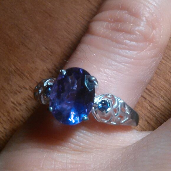 Amethyst and Purple Simulated Diamond Sterling Silver Ring (Size 6) - Picture 1 of 16